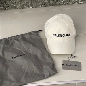 Balenciaga White Cap with Black Logo Embroidery